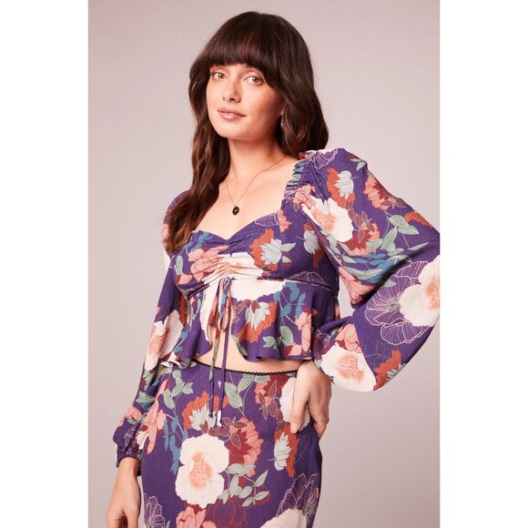 Band Of The Free Floriane LS Blouse Womens Medium Purple Ivory Boho Coquette NWT - Picture 8 of 16